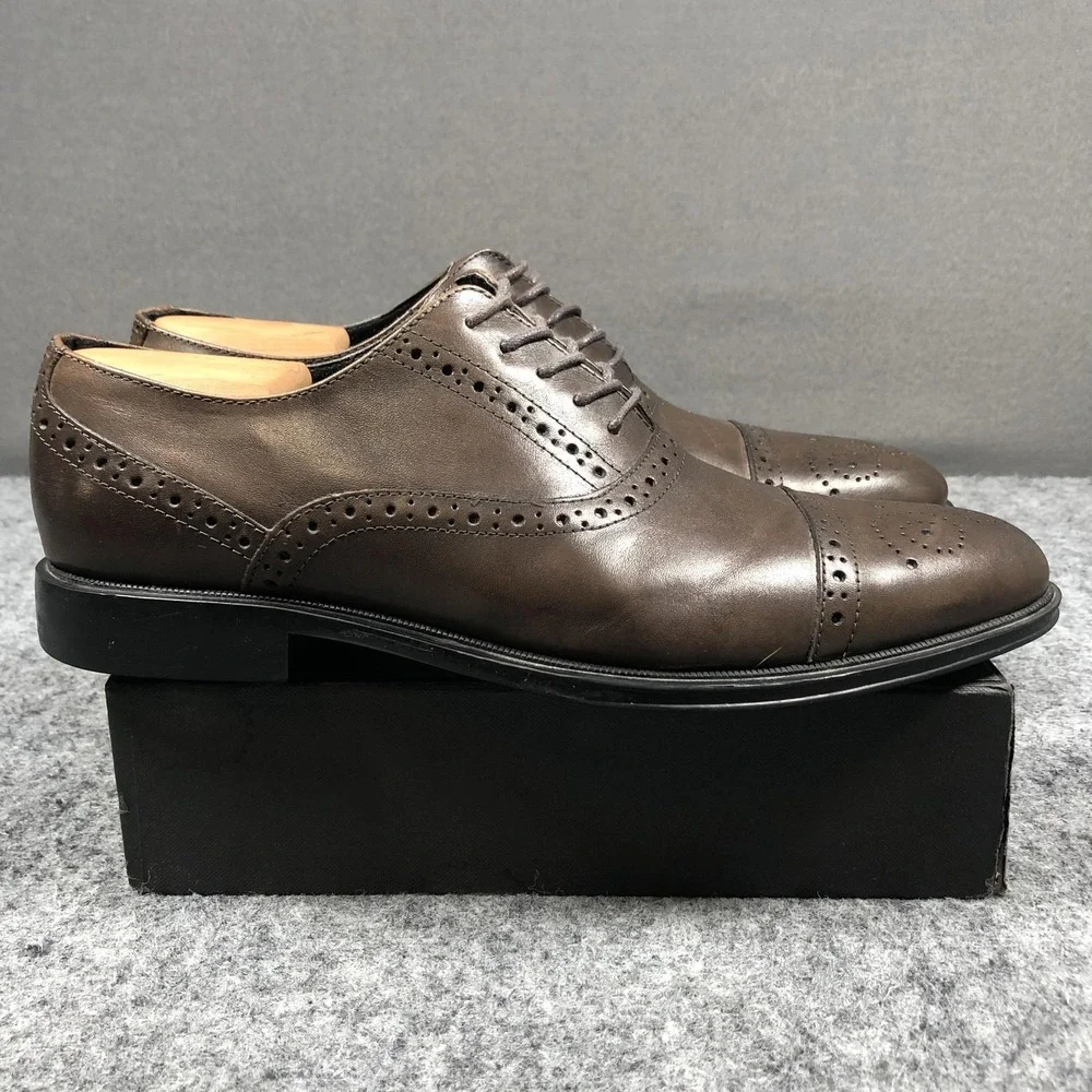 Kenneth Cole Reaction Shoes Mens Size 10.5 Brown Leather Cap Toe Oxford Dress